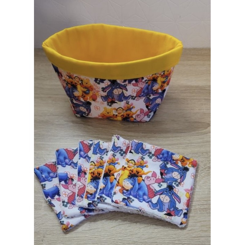 Panier avec cotons lavable "Winnie l'ourson"