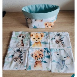 Panier avec cotons lavable "animaux safari"